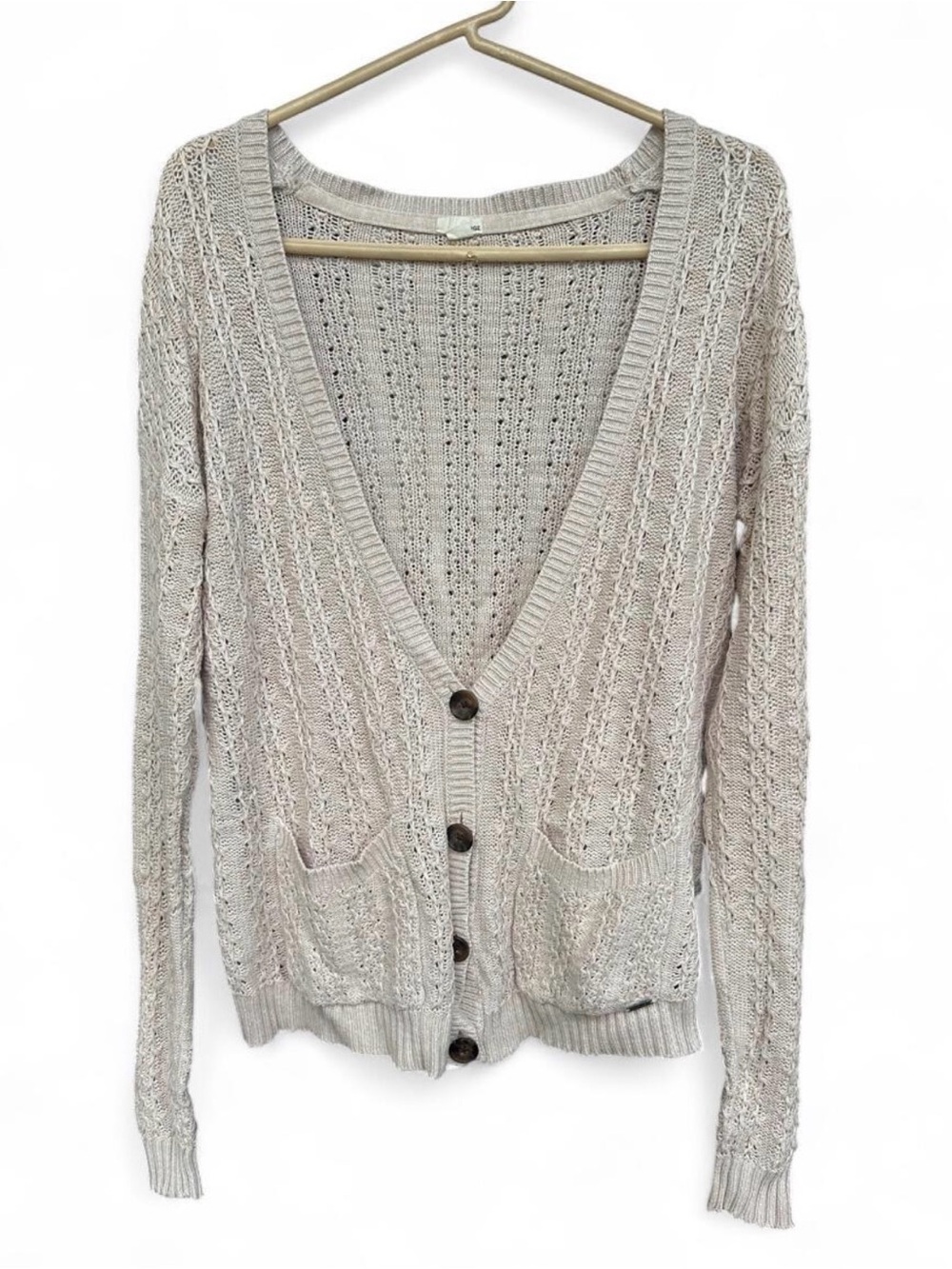 Garage Light Cream Cable Knit Button-Front Women's Cardigan Sweater